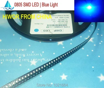 (500pcs/lot)(LED|SMD) 0805 SMD LED, כחול פולט צבע, דיודה פולטת אור, 0805 3000pcs לסליל